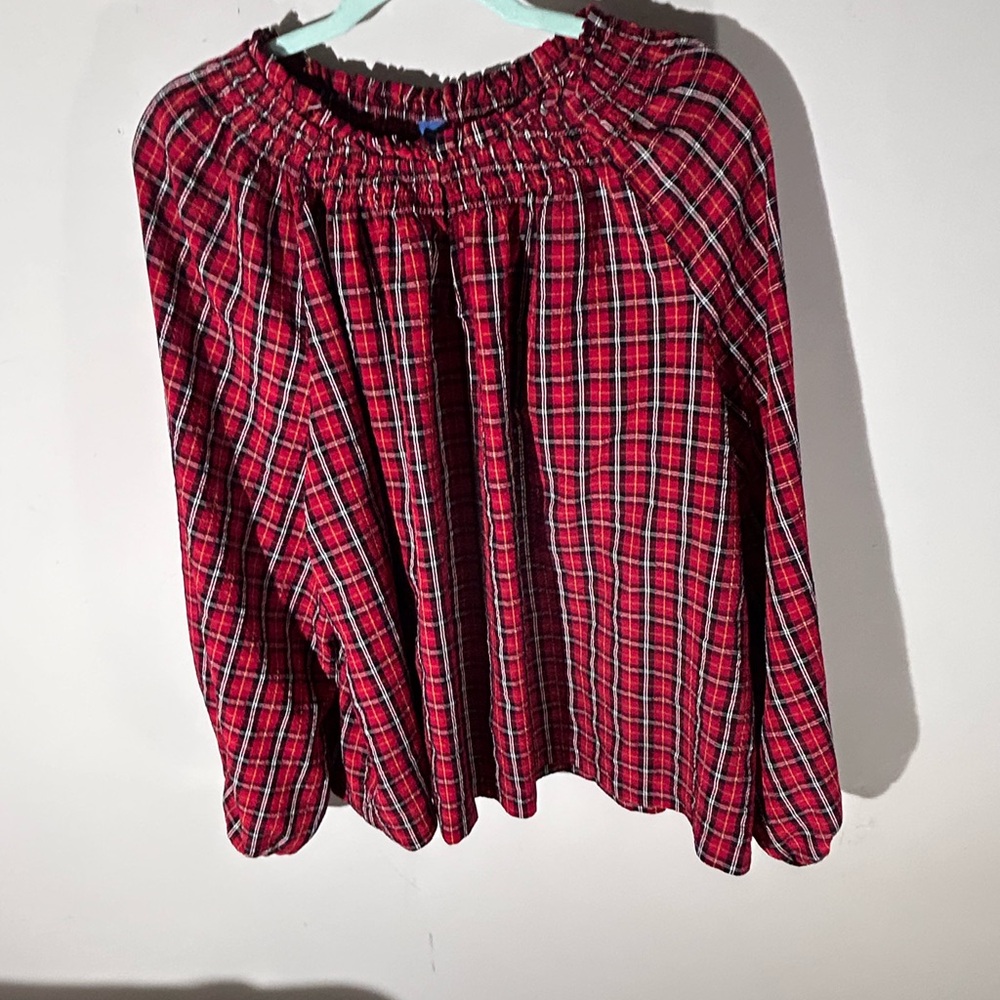 Old Navy Red Plaid Smocked Blouse